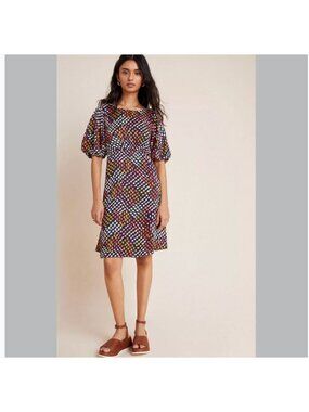 Anthropologie Maeve Melody Mini Dress Retro Floral Puff Sleeve Multicolor 0P